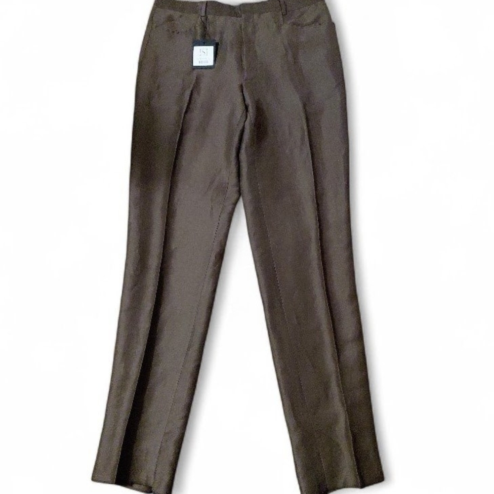 SARTORIALE Italy Brown Linen Silk Blend Dress Pants Trousers Size 54 (US 38)